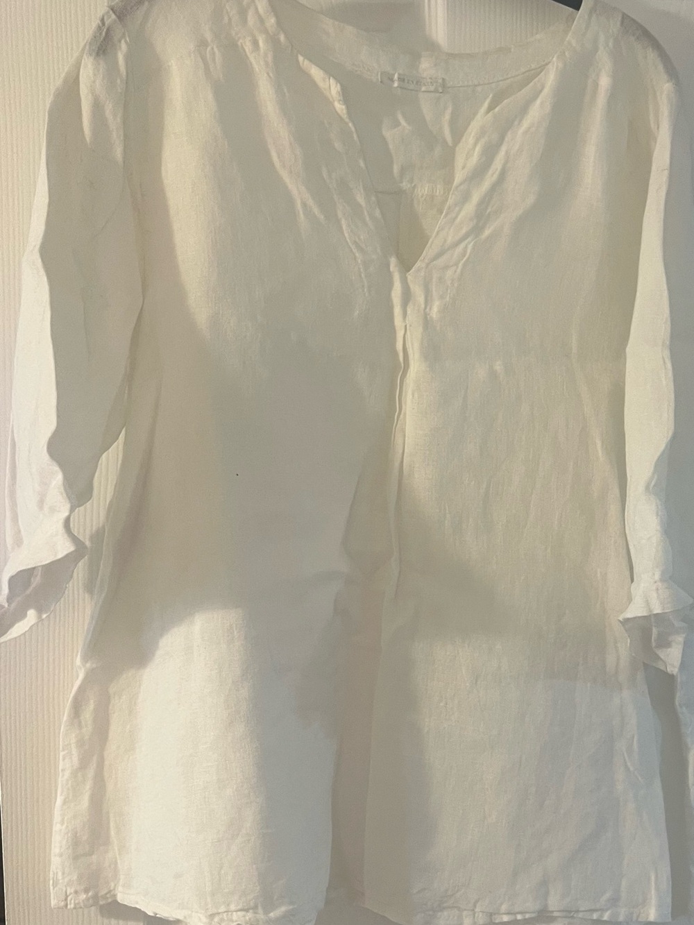 Relaxed Cream Linen Tunic Top - Lightweight V-Neck